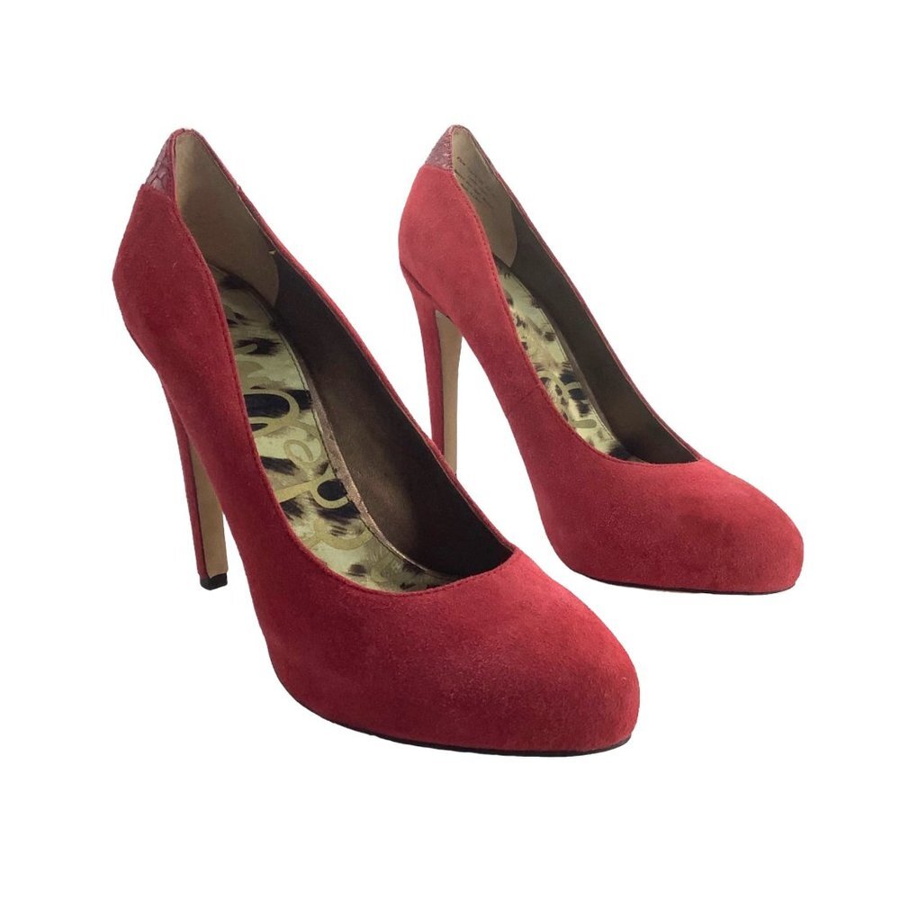 Sam Edelman YASMINE Red Suede Leather Pumps 5" Stiletto Heels Women 8.5"